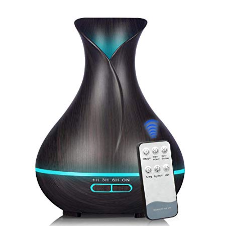 KBAYBO Aroma with Remote Control Aromatherapy 400mL Cool Mist Aroma Diffuser with Waterless Auto Shut-Off 7 Color LED Lights for Bedroom Living Room Spa Baby (Dark Wood)