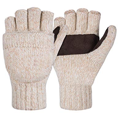 Winter Wool Knitted Fingerless Gloves Convertible Thinsulate Thermal Insulation Mittens for Women & Men