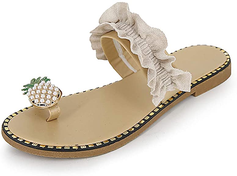 Naimo Women's Pineapple Rhinestone Sandals Shiny Flat Slippers Summer Beach Clip Toe Flip Flops