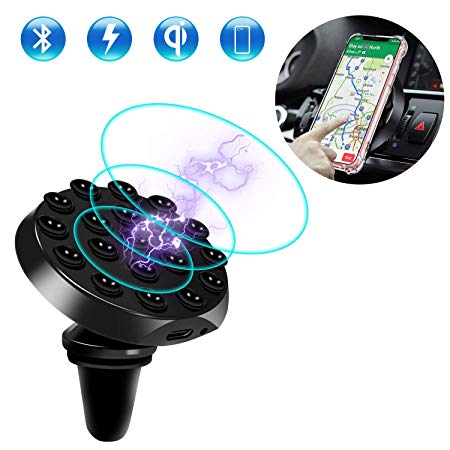Wireless Car Charger with Air Vent Phone Holder,Qi Certification Delicate Suction Cup Design Car Charger, QC10W/ 7.5w Quick Charging, Compatible with iPhone Xs/Xs Max/X/XR/8/8 Plus, Samsung S9/S8,Etc