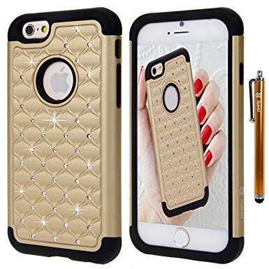 iPhone 6S Case, iPhone 6 Case, Style4U iPhone 6S / 6 Studded Rhinestone Crystal Bling Hybrid Armor Case Cover for Apple iPhone 6S / iPhone 6 with 1 HD Screen Protector and 1 Stylus [Gold / Black]
