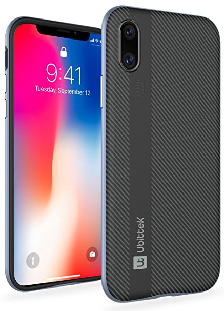 iPhone X Case, Ubittek Flexible Inner Protection and Reinforced Hard Bumper Frame Case for iPhone X (Black/Grey)