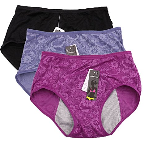Women Menstrual Period Briefs Jacquard Easy Clean Panties Multi Pack US Size XXS-XL/8
