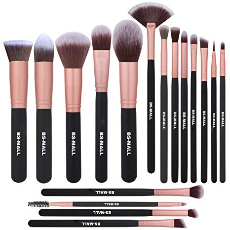 BS-MALL Makeup Brushes Premium Synthetic Foundation Powder Concealers Eye Shadows SMakeup Brush Sets, Rose Golden, 17 Pcs