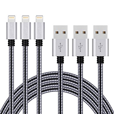 iPhone Charger, 3Pack 6FT Lightning Cable Nylon Braided USB Charger Cord Compatible with iPhone iPad (Blackgray)