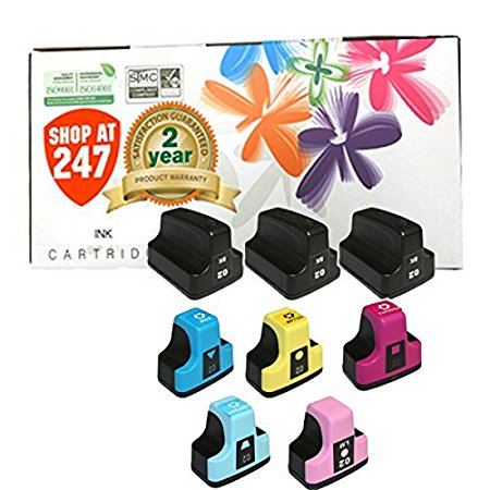 Shop At 247 ® Compatible Ink Cartridge Replacement for HP 02 (3 Black, 1 Cyan, 1 Yellow, 1 Magenta, 1 Light Cyan, 1 Light Magenta, 8-Pack)