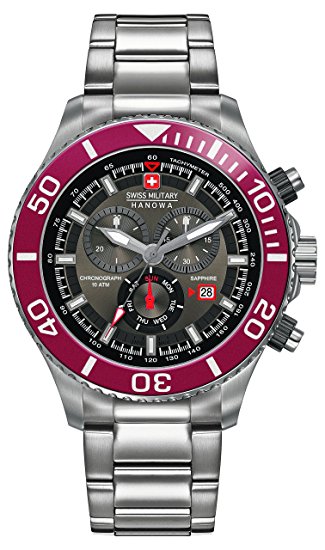 Swiss Military Men's Quartz Watch with Black Dial Chronograph Display and Silver Stainless Steel Bracelet 6-5226.04.009