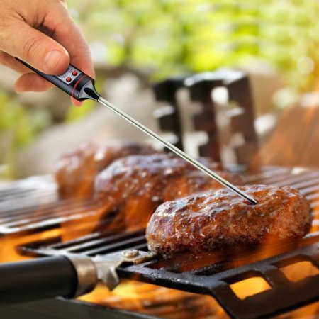 Instant Indoor Outdoor Digital Meat & BBQ Grill Thermometer - Easy-Read Timer LCD Screens - Grill Meat - All Foods - Candies - Baking in the Oven - Extra Long Meat Probe.