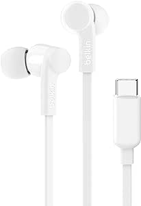 Belkin SoundForm Wired Earbuds with USB-C Connector, In-Ear Earphones w/ Microphone - Headphones for iPhone 15, iPad Mini, Galaxy, Android, and More with USB-C Connector (USB-C Headphones) - White