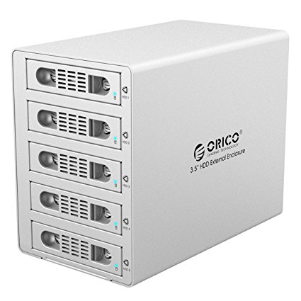 ORICO Aluminum 5 Bay 3.5 inch Hard Disk Drive Case HDD RAID Enclosure ,USB 3.0 & eSATA Support UASP and SATA III 6.0Gbps Speed (3559RUS3)