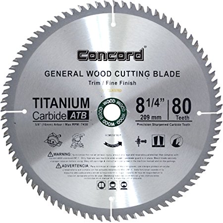 Concord Blades WCB0825T080HP 8-1/4-Inch 80 Teeth TCT General Purpose Hard & Soft Wood Saw Blade