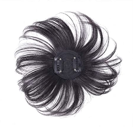 Hair Crown Topper Bangs with Clips in, 2.4"x 2.4" Round Base Easy Toppers Hair Pieces for Women, 8" Off Black