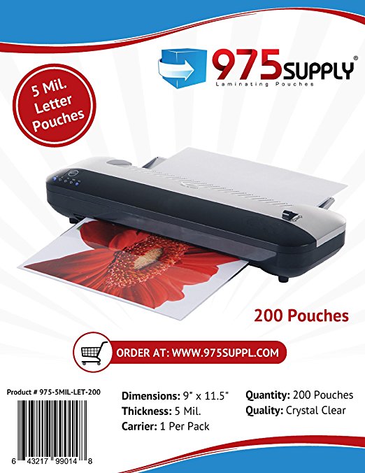 975 Supply - 5 Mil Clear Letter Size Thermal Laminating Pouches - 9" X 11.5" - 200 Pouches