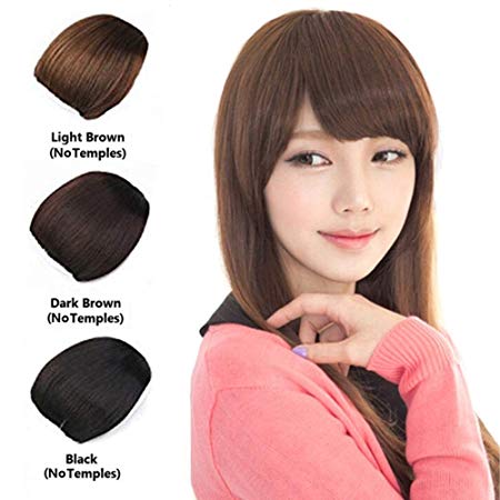Shinon Thick Hair Bangs Real Human Hair Extension Clip in Fringe Hair Light Brown(Two clips)