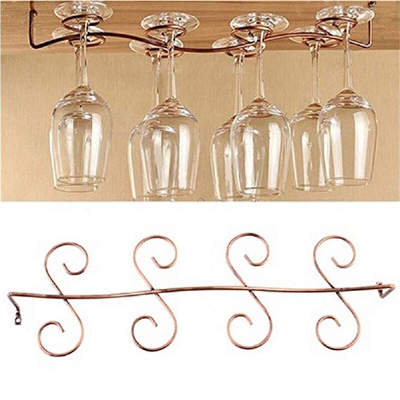 DBYAN Under Cabinet Wine Glass Rack Stemware Holder,Vintage Style Bronze 8 Glasses Stainless Steel Wall-Mounted Hanging Wine Glass Hanger For Bar Home Cafe