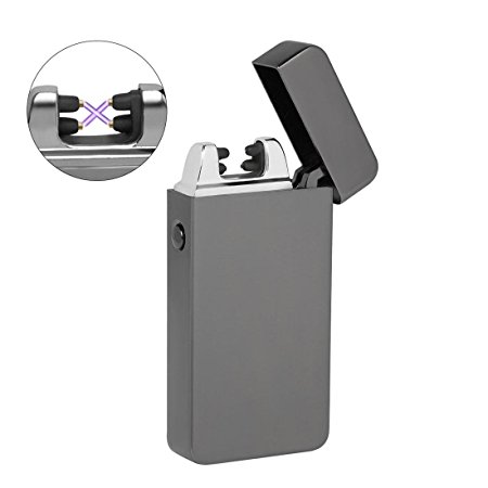 Dual Arc Plasma Lighter, Kuool Flameless Windproof Splashproof Butane Free USB Rechargeable Double Arc Cigarette Camping Hiking Lighter-Metallic Black