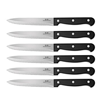 GA Homefavor 6-piece Steak Knife Set Micro Serrated Stainless Steel Sharp Blade Flatware Steak Knives Special Offer