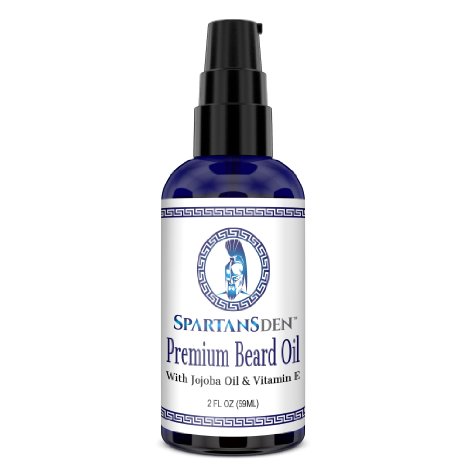 Spartans Den Premium Beard Oil 2oz | Vitamin E & Jojoba Oil Enriched Leave-In Conditioner | Promotes Healthy Beard and Mustache Growth, Stops Itch & Dandruff, Improves Softeness | Classic Scent