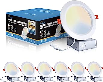 FOXLUX LED Recessed Lighting 6 Inch 6 Pack 6CCT with J-Box, 12W Dimmable Ceiling Light 1050LM High Brightness, Canless Light 2700K/3000K/3500K/4000K/5000K/6000K 6 Color Temperatures Selectable