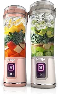 Ninja BC155PS Blast Two-Pack Portable Blender, Cordless, 18oz. Vessel, Personal Blender for Shakes & Smoothies, Leakproof Lid & Sip Spout, USB-C Cord, Dishwasher Safe Parts, BPA Free, Peach & Stone