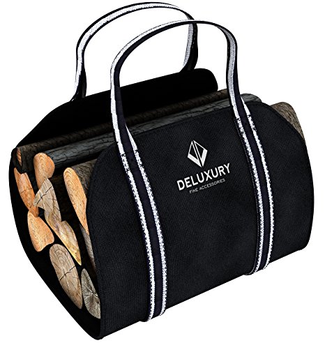 Firewood Carrier - Fireplace Accessories: Durable Canvas Handler, Log Tote and Carrying Bag - Premium Style
