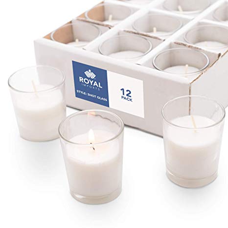 Royal Imports Votive Candles Bulk Set of 12 with White Candles Wax Filled in Clear Glass Holders, Unscented, Ideal for Restaurant, Weddings, Party, Spa, Holiday, Home Decor - 15 Hour Burn Time