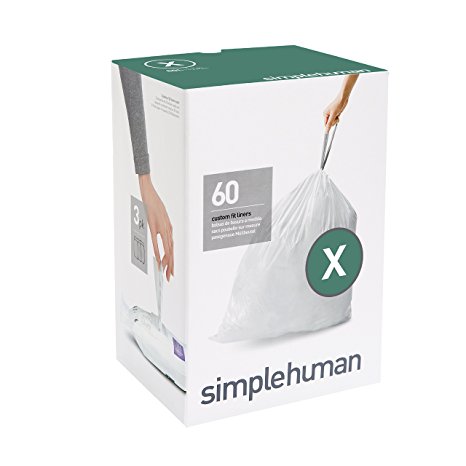 simplehuman Code X Custom Fit Liners, Extra Large, Ultra Strong Trash Bags, 80 Liter / 21 Gallon, 3 Refill Packs (60 Count)