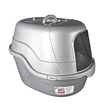 Nature's Miracle Cat Litter Box with Built in Odor Neutralizer, Enclosed Oval Hood, Silver