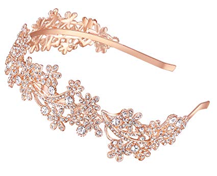 Ammei Wedding Headband Crystal Bridal Headdress Flower Design Headpiece For Women (Rose Gold)