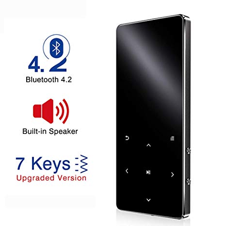 GREATLINK 8GB MP3 Player Bluetooth with Built-in Speaker Touch Buttons Metal Shell FM Radio & Voice Recorder, Sport MP 3 HiFi Music Player Portable Walkman,Supports up to 128GB for Sports,Black