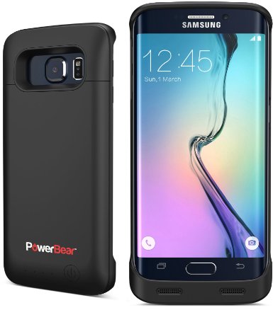 PowerBear Samsung Galaxy S6 EDGE Extended Rechargeable Battery Case - 3500mAh High Capacity Battery Up to 135 Extra Battery - Black Screen Protector Included