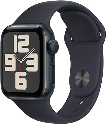 Apple Watch SE (2ᵉ génération, 2023) (40 mm GPS) Smartwatch avec boîtier en aluminium et Bracelet Sport Minuit - M/L. Suivi de l’activité Physique et du Sommeil, détection des Accidents, écran Retina