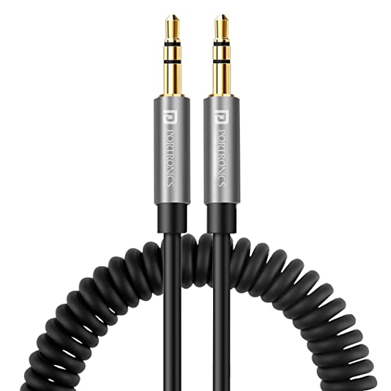 Portronics Konnect Aux 6 1.5 meter Long Spiral AUX Cable I 3.5mm Metal heads - Black