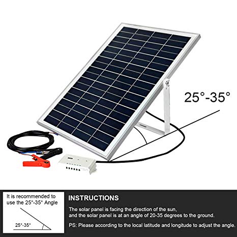 ECO-WORTHY 25W 18Volts Solar Panel Kits: 25W Solar Panel with U Bracket   3A Charge Controller