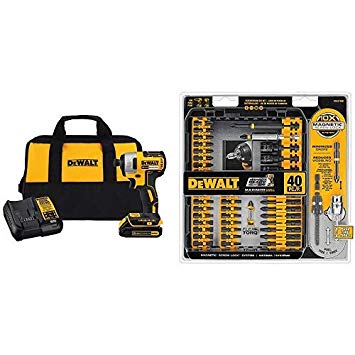 DEWALT DCF787C1 Cordless Impact Driver Kit (Includes Battery and Charger) with DWA2T40IR IMPACT READY FlexTorq Screw Driving Set, 40-Piece