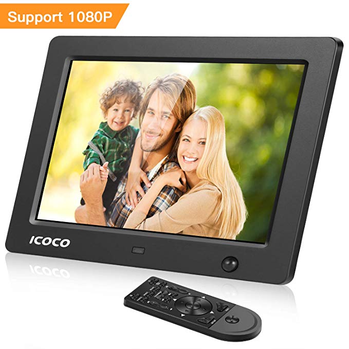 ICOCO 8 Inch Digital Photo Frame - 1024 * 768 (1080P) LED Screen, MP3/Music/Video Player with Calendar/Clock Function, with Remote Control for SD/USB - Black