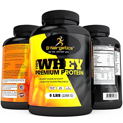 B-Nergetics 100% Whey Premium Protein Powder, Chocolate Extreme, 5lbs, 5.6g Bcaa, Boosts Lean Muscle Growth and Recovery