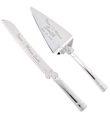 Lenox True Love Silver Personalized Wedding Cake Cutting Set, Engraved Wedding Cake Knife and Server, Wedding Cake Cutter