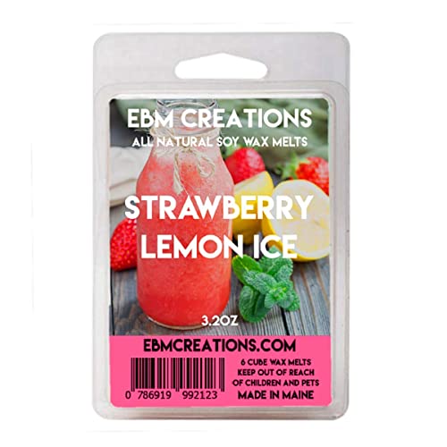 Strawberry Lemon Ice- Scented All Natural Soy Wax Melts - 6 Cube Clamshell 3.2oz Highly Scented!