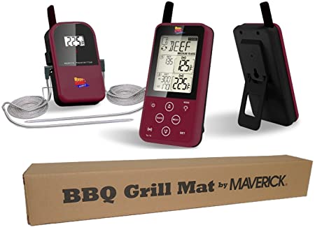 Maverick Et-733 Long Range Wireless Bbq Thermometer with Barbecue Grill Mat (Burgundy)