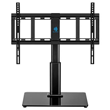 HUANUO Universal Table Top TV Stand for 32 to 60 inch TVs with 40 Degree Swivel, Height Adjustable Stands with 4.7 inch Adjustment,Tempered Glass Base,Hold up to 60lbs TVs (Black)