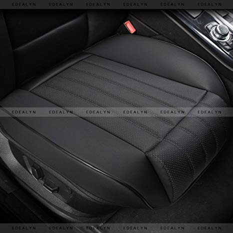 EDEALYN (2PCS) Car Seat Cover Width20.86 by deep 20.86 inches PU Leather Auto Bottom Seat Protector Cover with Comfort Leg Support Pillow Fit Most Front Driver or Passenger Seat (Black with Leg Rest)