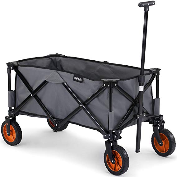 VonHaus Folding Camping Cart with Lining - 4 Wheeled Collapsible Festival Trolley, Portable Garden & DIY Waste Wagon – 70KG Capacity