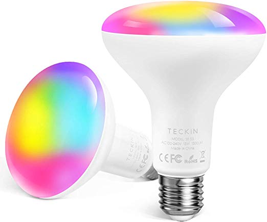 Alexa Smart Light Bulbs LED Smart Colour Changing Light Bulb,E27 Equivalent 100W RGBCW Colour, TECKIN Compatible with Alexa and Google Assistant,WiFi Control BR30 Bulb 13W for Bedrooms,2 Packs