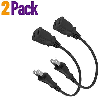 BolAAzuL 2 Pack US AC Power Extension Cable Cord 2-Prong Male to Female for NEMA 1-15P to NEMA 1-15R 1FT/0.3M