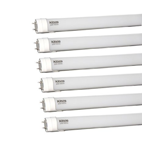 Kihung T8 LED Light Tube 4ft 22W (75W equivalent) 2300Lm Ultrahigh Brightness 6500K Cool White, Frosted PC AL, 6-pack