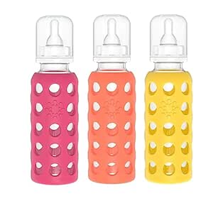 Lifefactory Glass with Silicone 9oz Baby Bottles- Pink, Yellow, Orange 3pk