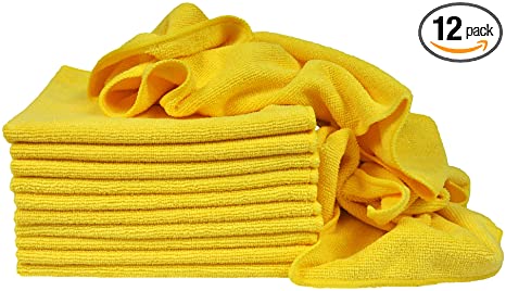 Eurow Utility Terry Weave 16 x 16in 240 GSM Microfiber Cleaning Towels Yellow 12-Pack