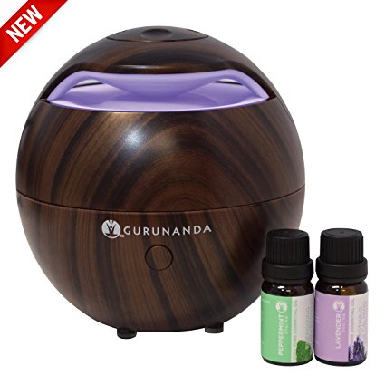 Gurunanda Ultrasonic Aromatherapy Essential Oil Diffuser-The Globe Kit with 2 10 ML lavender and Peppermint Essential Oil