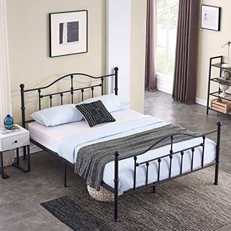 VECELO Minimalist Bed Frame/Mattress Foundation with Headboard & Footboard (Full, Classic Black)